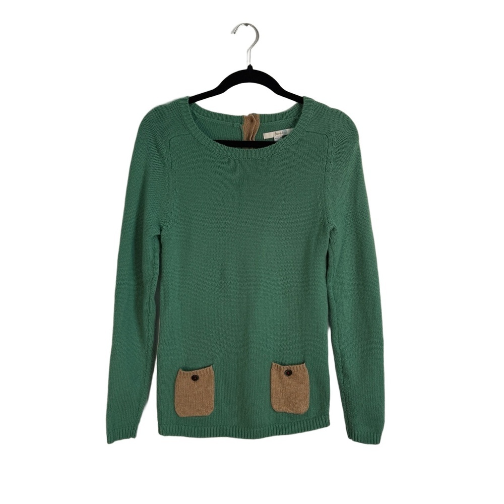 Boden Sweater UK 10 US 6 Green Pullover Long Sleeves Front Pockets Wool Classic